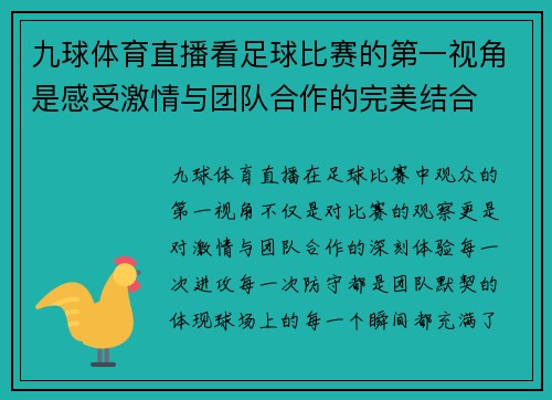 九球体育直播看足球比赛的第一视角是感受激情与团队合作的完美结合